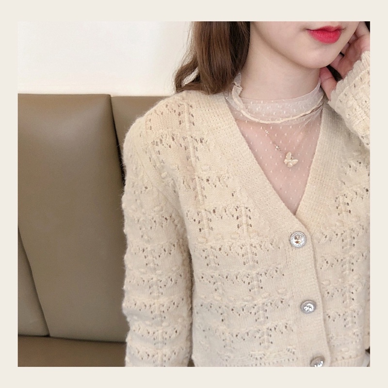 Áo lưới ren mỏng tay dài cổ cao thời trang cho nữ MS255