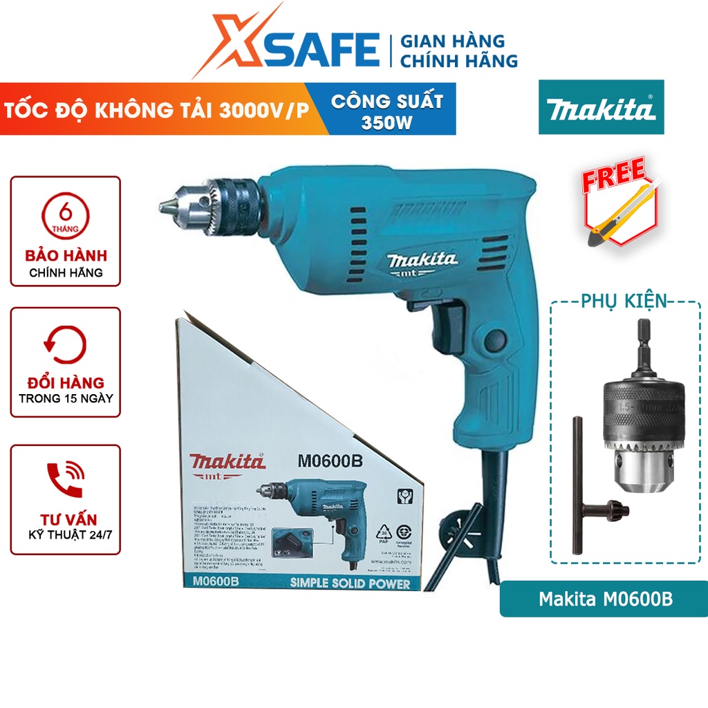 Máy khoan cầm tay MAKITA M0600B công suất 350W đa năng, dùng khoan sắt, gỗ, bắn vít - chính hãng - xsafe