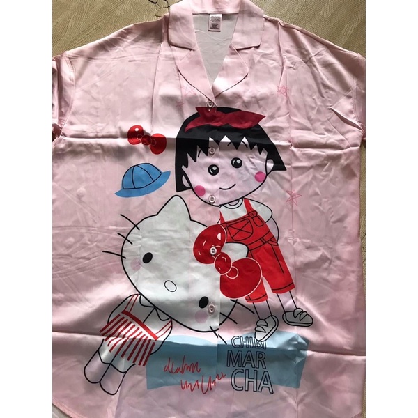Váy ngủ sơ mi tay lỡ cô gái chibi cute lụa cao cấp quảng châu
