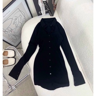 ĐẦM BODY ĐEN TAY DÀI CỔ SƠ MI