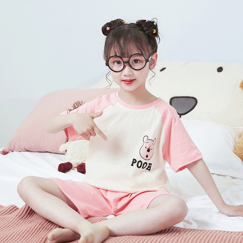 Bộ Đồ Ngủ Cotton Mỏng Tay Ngắn Phong Cách Mới Cho Bé Gái