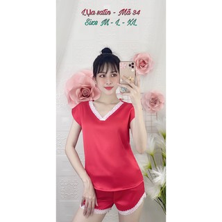 Bộ đồ mặc nhà Pijama lụa Satin ngắn tay quần đùi nhiều màu giá rẻ