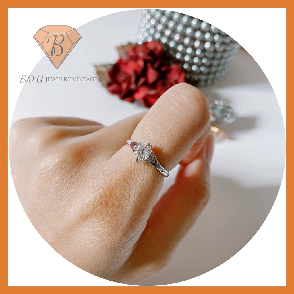 NHẪN ĐÍNH ĐÁ TRẮNG SECONDHAND TRANG SỨC SI NHẬT BẢN BOU JEWELRY VINTAGE MÃ N033