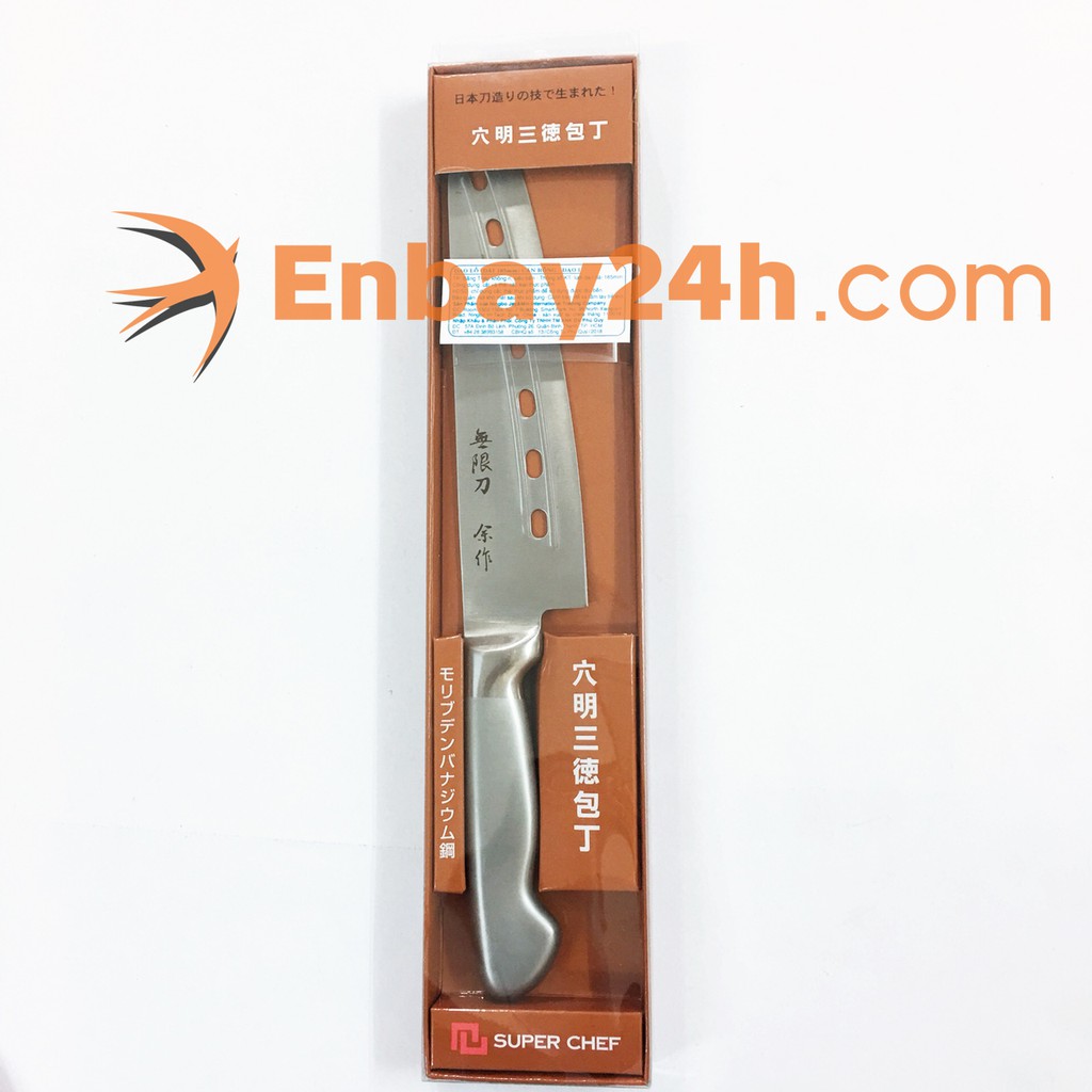 Dao Bếp Nhật Bản thái cắt thực phẩm có lỗ cán rỗng cao cấp Super Chef lưỡi 18.5cm Tiêu chuẩn Nhật Bản Dao-I