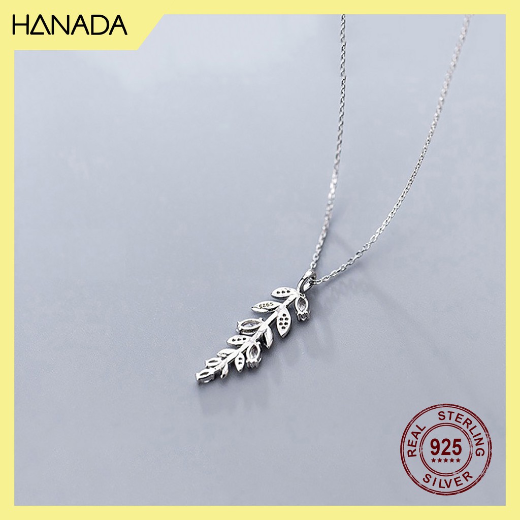 Dây Chuyền Bạc 925 Hanada N-2-S-0177 Lá Đá Dài