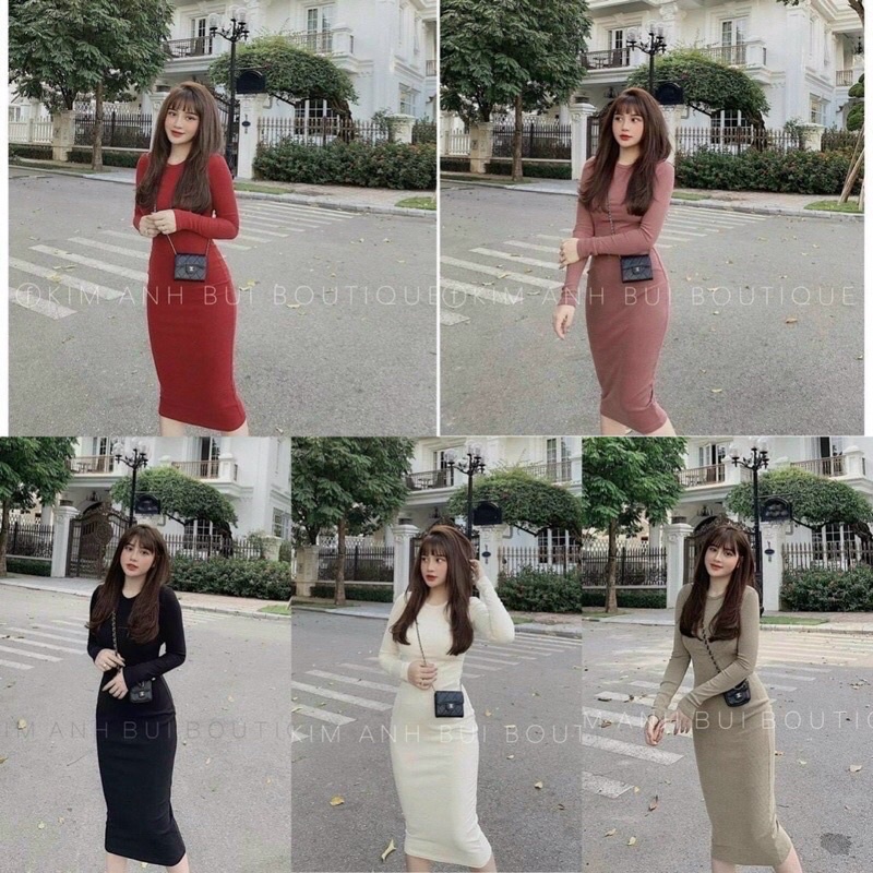 [Mã SKAMLTSM11 giảm 10% đơn 99K] Váy tăm body dài tay chất liệu co giãn bo dáng dài siêu xinh | BigBuy360 - bigbuy360.vn