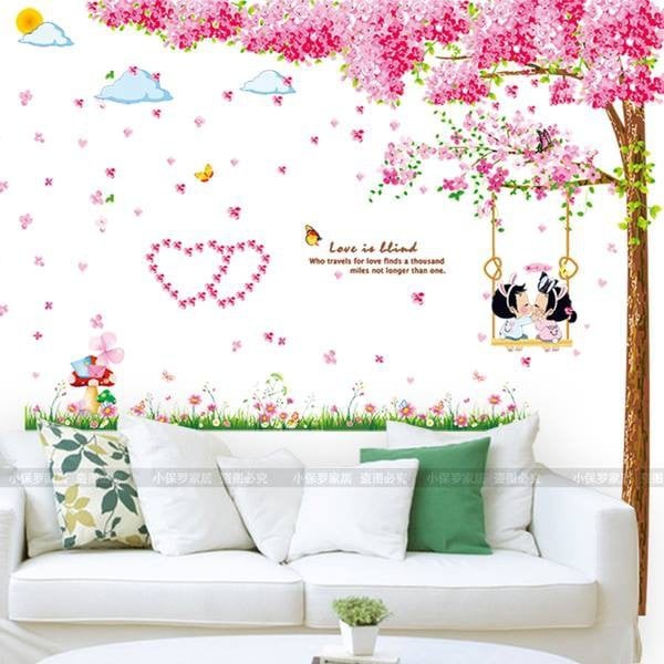 Decal dán tường Combo Cây tình yêu + công viên tuổi thơ