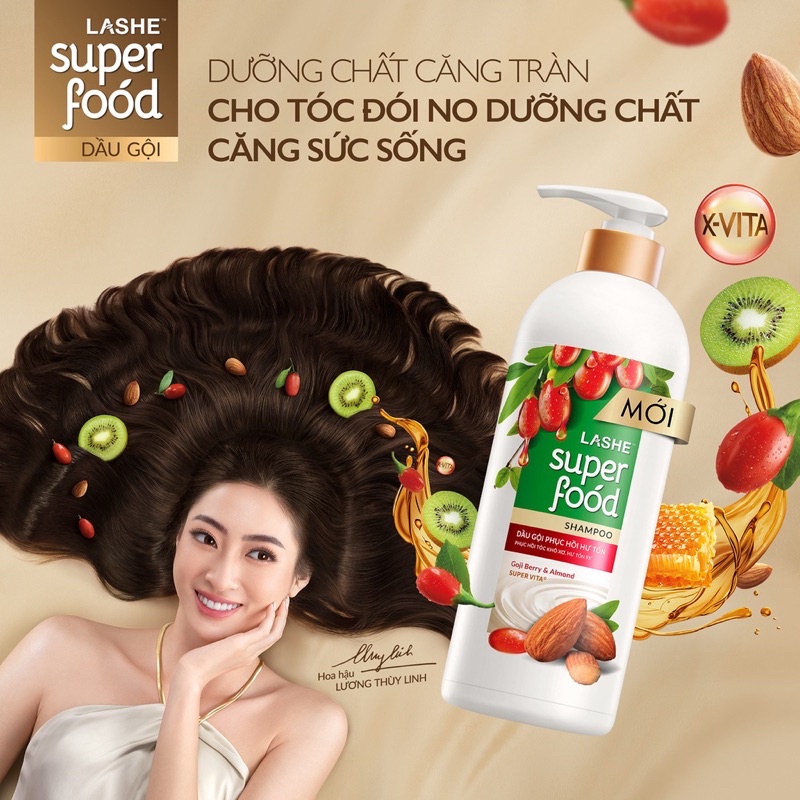 DẦU GỘI LASHE SUPERFOOD 640G NGĂN GÃY RỤNG TÓC - PHỤC HỒI HƯ TỔN/ LASHE SUPER FOOD