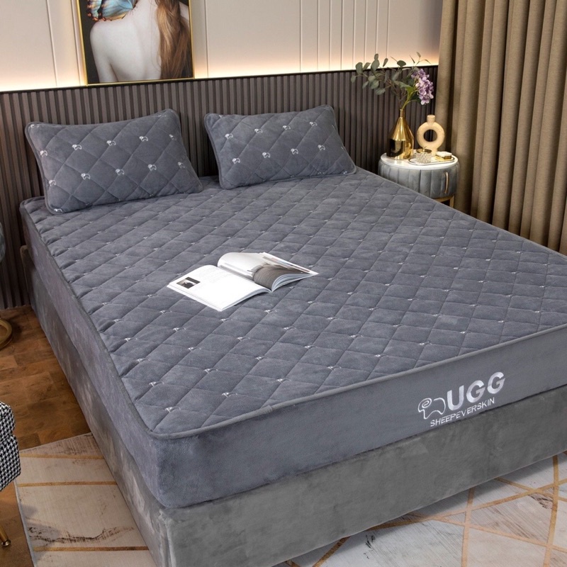 THẢM NỈ NHUNG UGG BO CHUN BỌC ĐỆM TẶNG KÈM 2 VỎ GỐI