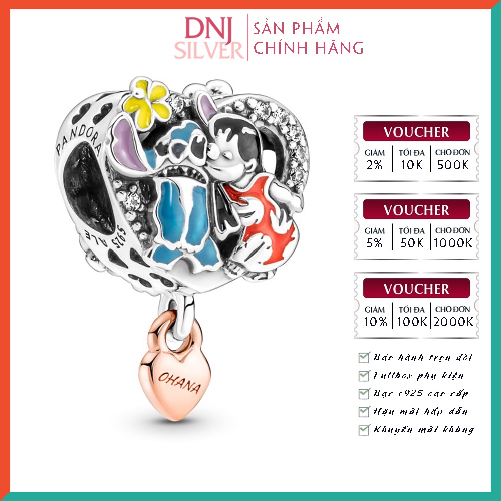 [Hàng cao cấp] Charm bạc 925 cao cấp, hàng chuẩn bạc - Charm Disney Ohana Lilo &amp; Stitch thích hợp để mix vòng tay charm