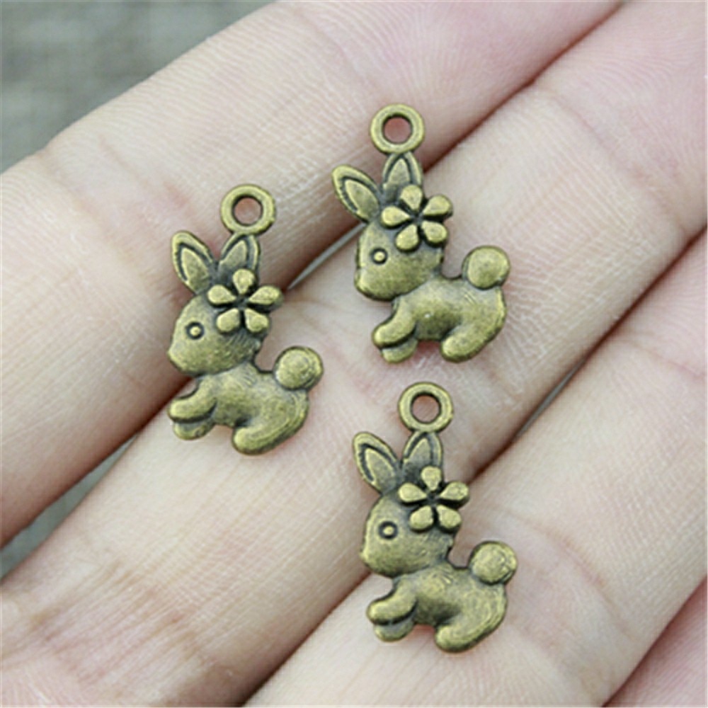 Bộ 20 Mặt Dây Chuyền Thủ Công Hai Mặt Hình Thỏ Bằng Đồng Mạ Bạc 18x20mm