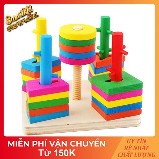 XẢ KHO_[GIẢM 5K] Đồ Chơi Luồn Cọc - Thả Hình 5 Trụ Cột Khối Gỗ Zic Zac Cho Bé - ĐỒ CHƠI GỖ THÔNG MIN
