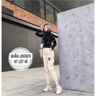 Quần jogger lót nỉ nữ thêu chữ