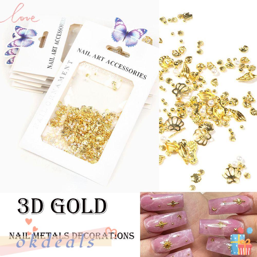 ღOKDEALSღ Decorations 3D DIY Charms Nail Metals Mixed Steel Balls Butterfly Five-petal Flower Nails Design Accessories