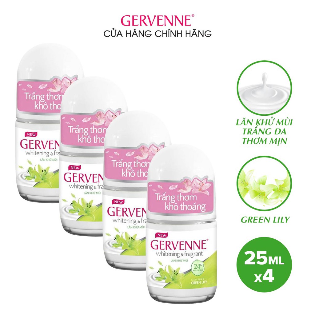 Combo 4 Lăn khử mùi Gervenne Green Lily 25ml/chai