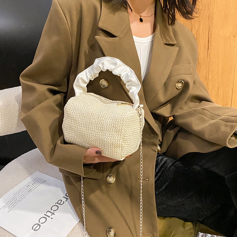 Túi Cói Dáng Hộp Vuông Quai Da Túi Cói Đi Biển L2086