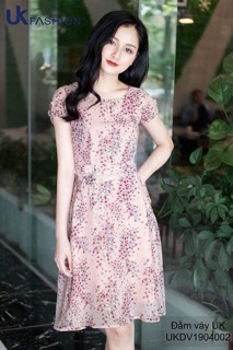 Đầm xoè hoa đai nơ UK