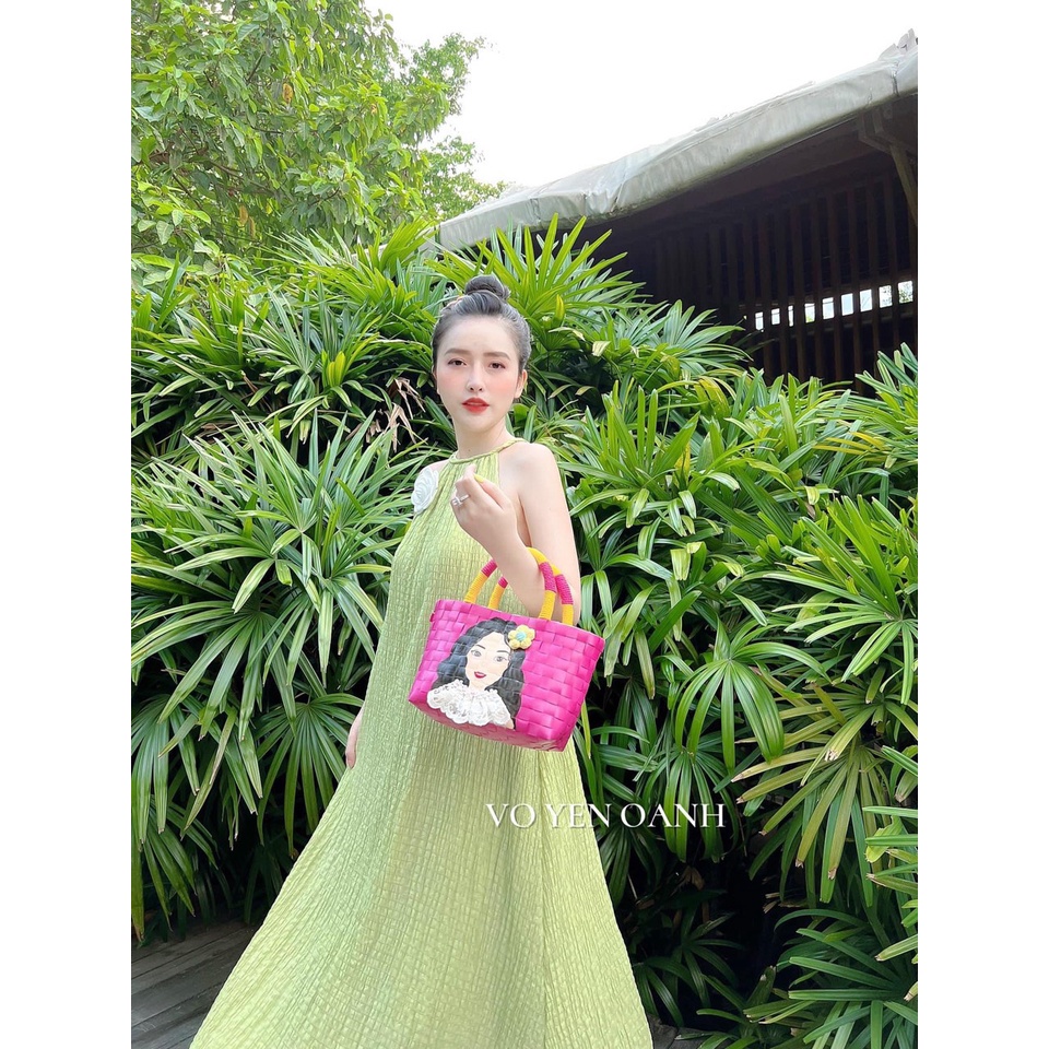 Váy maxi cổ yếm đính hoa sang chảnh đầm suông thụng nữ MIVOSA VN355