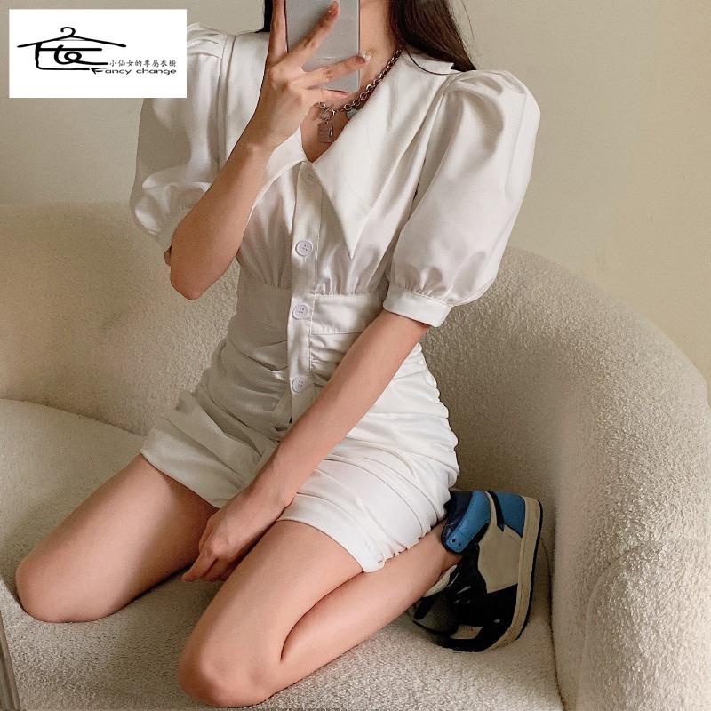 Đầm Ngắn Mùa Hè Cổ Bẻ Tay Phồng Phong Cách Pháp Cổ Điển Thời Trang Mới 2022 Cho Nữ