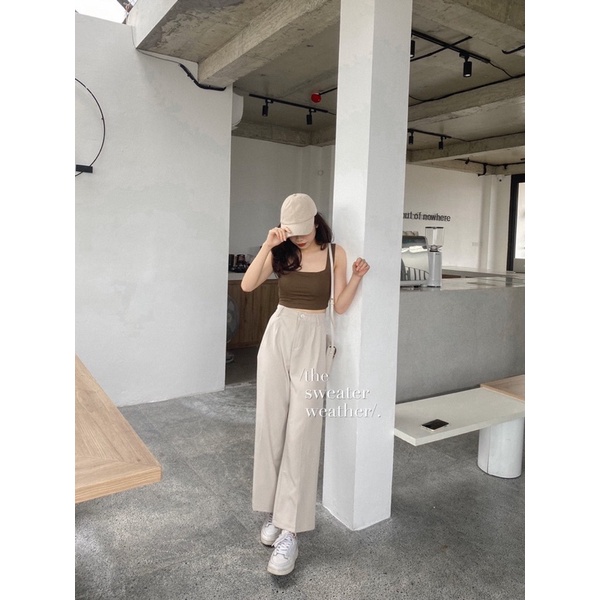 Áo hai dây bản to croptop có sẵn đệm mút, áo bra nâu be đen ( Ảnh thật )