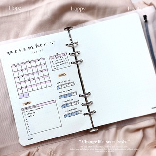 SỔ CÒNG KLONG A5 BINDER 6 CÒNG RUỘT CHẤM DOT GRID 200 TRANG SIZE A5 CÓ THỂ REFILL THÊM GIẤY SỔ CÒNG KLONG BULLET JOURNAL