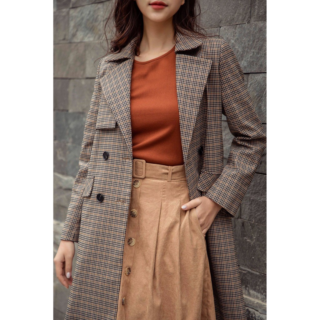 [Mã FAMALLT5 giảm 15% đơn 150k] Áo khoác Trench coat karo vintage 0KH4008 ADORE DRESS | BigBuy360 - bigbuy360.vn