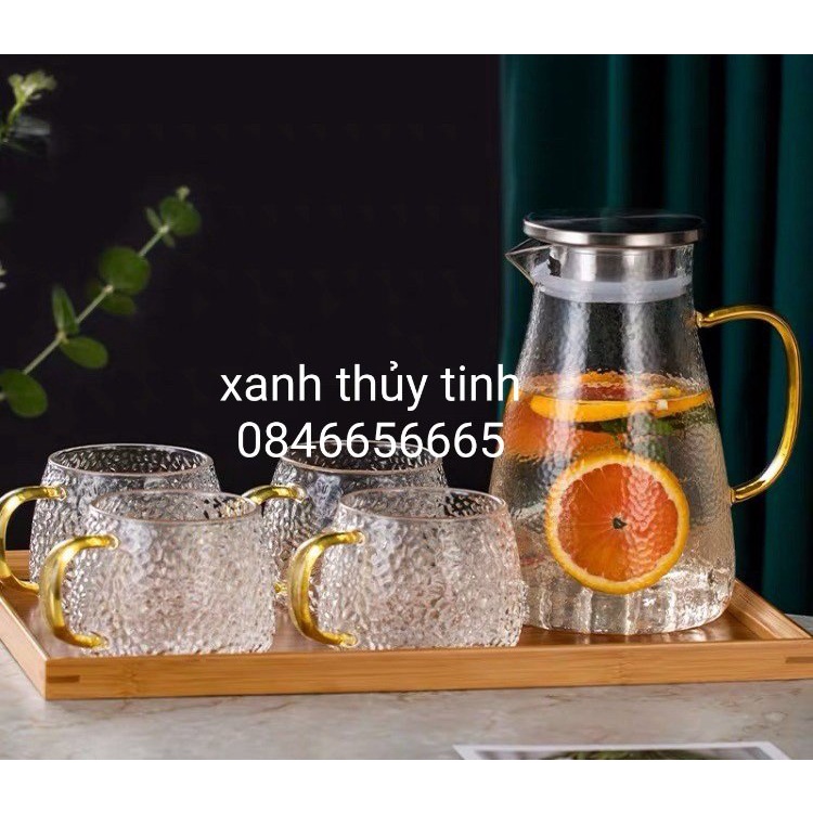 Cốc thuỷ tinh sần quai vàng 450ml (C11)