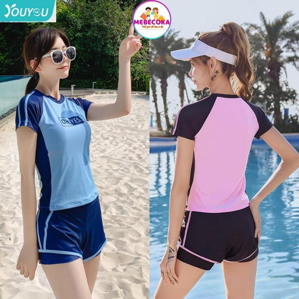 Bộ đồ bơi nữ, Bộ đồ bơi ngắn tay hai mảnh loại đẹp, bộ đồ thể thao phong cách Hàn Quốc