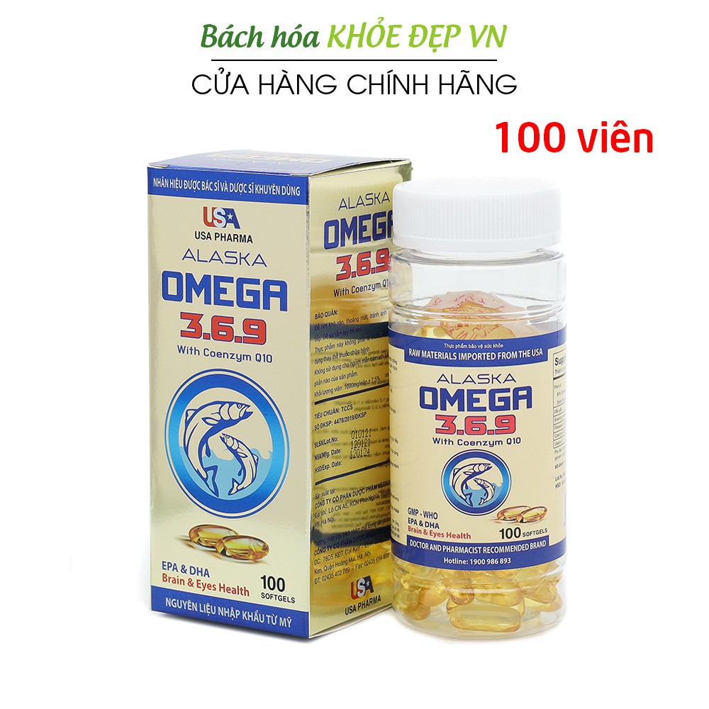 Viên dầu cá Alaska Omega 369 bổ não, sáng mắt, khỏe tim mạch - Chai Xanh 100 viên