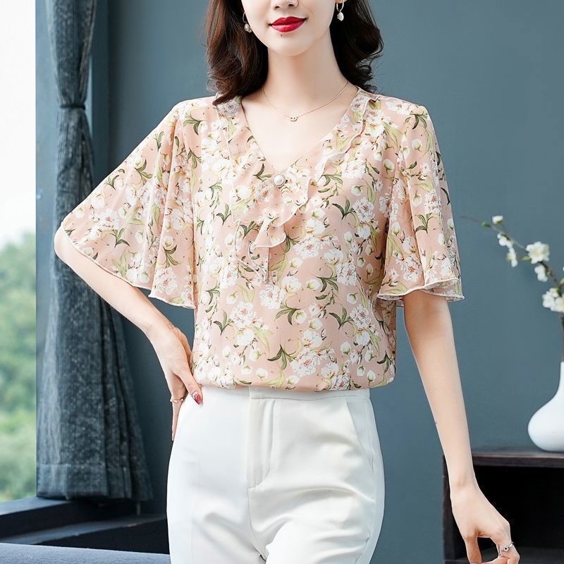 Áo Sơ Mi Chiffon Tay Ngắn Cổ Chữ V Thời Trang Dành Cho Nữ