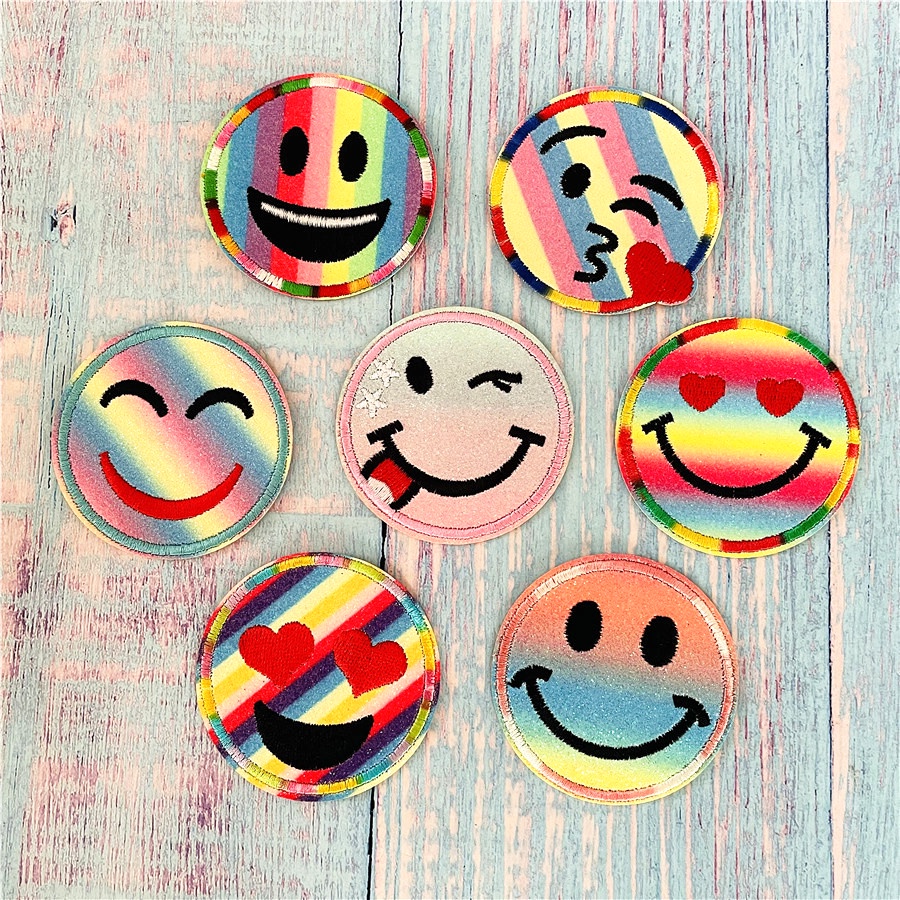 Thời Trang 1 Sticker Ủi Thêu Hình Mặt Cười Cầu Vồng 01