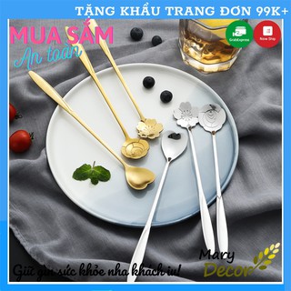 Thìa cafe, muỗng cafe cao cấp, hai màu vàng bạc sang trọng hoa văn siêu đẹp trang trí bàn ăn, decor