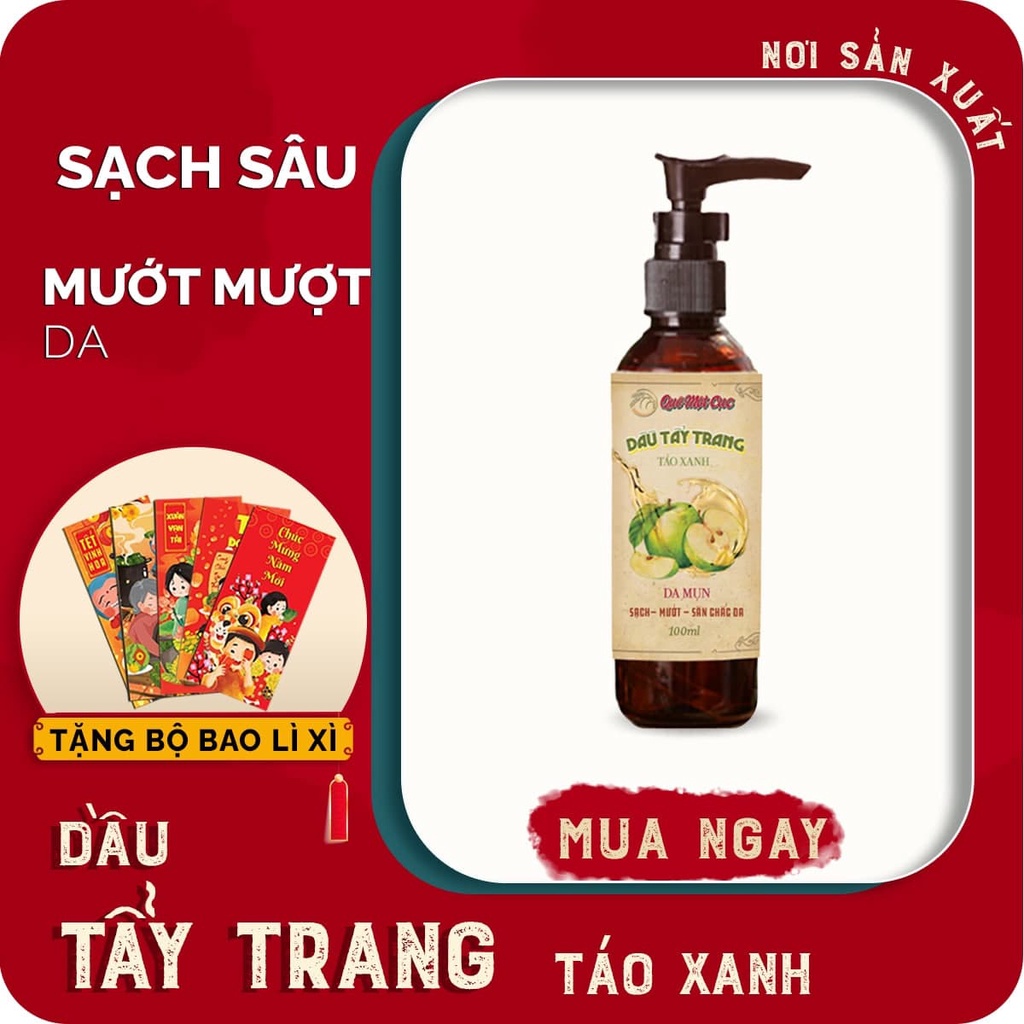 Dầu tẩy trang hạt táo cao cấp QUÊ MỘT CỤC sạch sâu, mướt da, chống nhăn da 100ml (handmade)