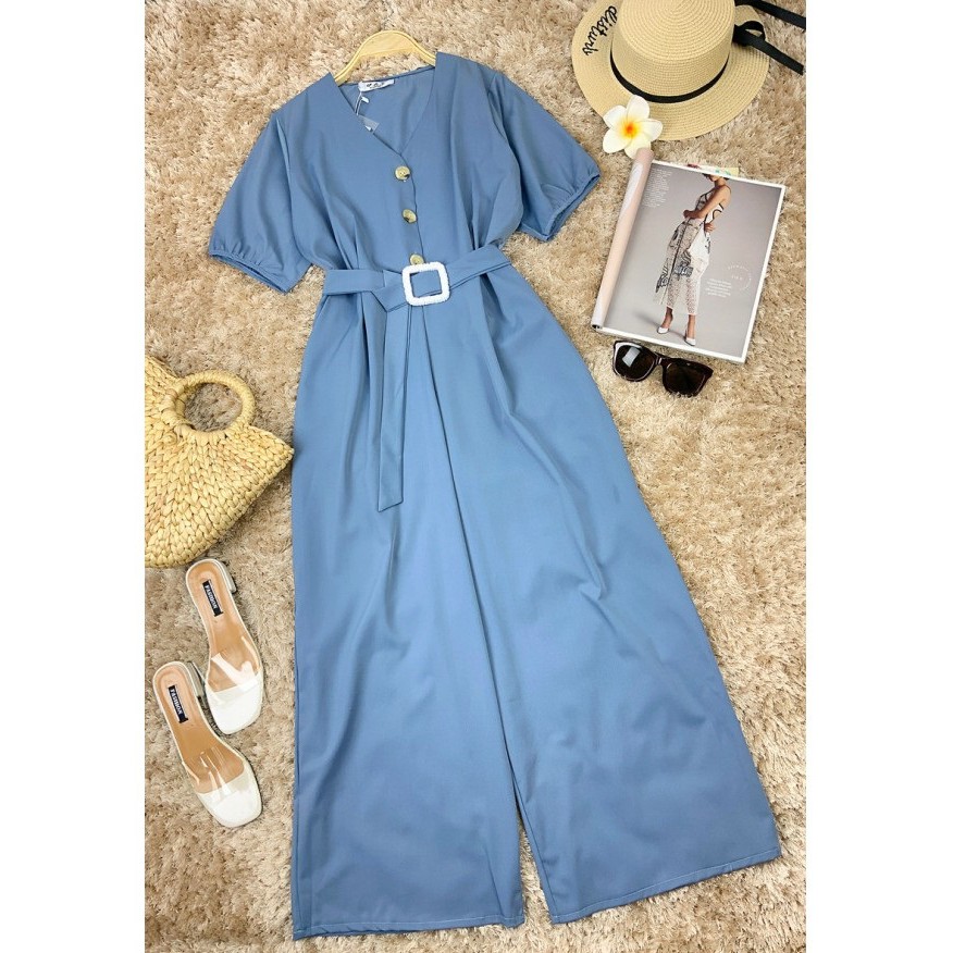 Jum / jumpsuit đồ bay cổ V trơn phối belt vuông chất vải đẹp phù hợp dạo phố, đi làm