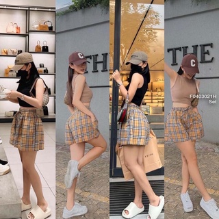 Set áo croptop sát nách phối quần short caro Bbr! 180k
