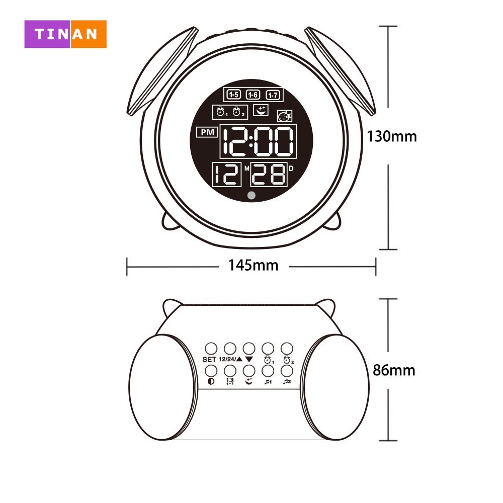 Đồng Hồ Báo Thức Có Đèn Ngủ LED Tròn XM908, Điều Khiển Chạm Cảm Ứng