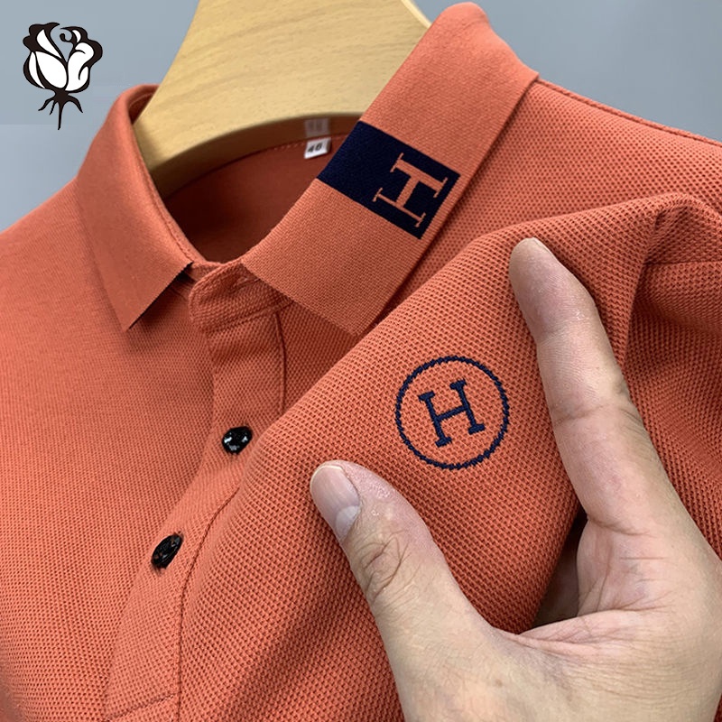 [5 Màu] Vận chuyển nhanh Áo thun nam Thêu dài tay Áo thun cotton ve áo Polo Thanh niên Hàng đầu giản dị | BigBuy360 - bigbuy360.vn