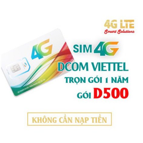 Sim 4G Viettel D500 Trọn Gói 1 Năm, Mỗi Tháng có 4GB DATA tốc độ cao, Không Cần Nạp Tiền Hàng Tháng