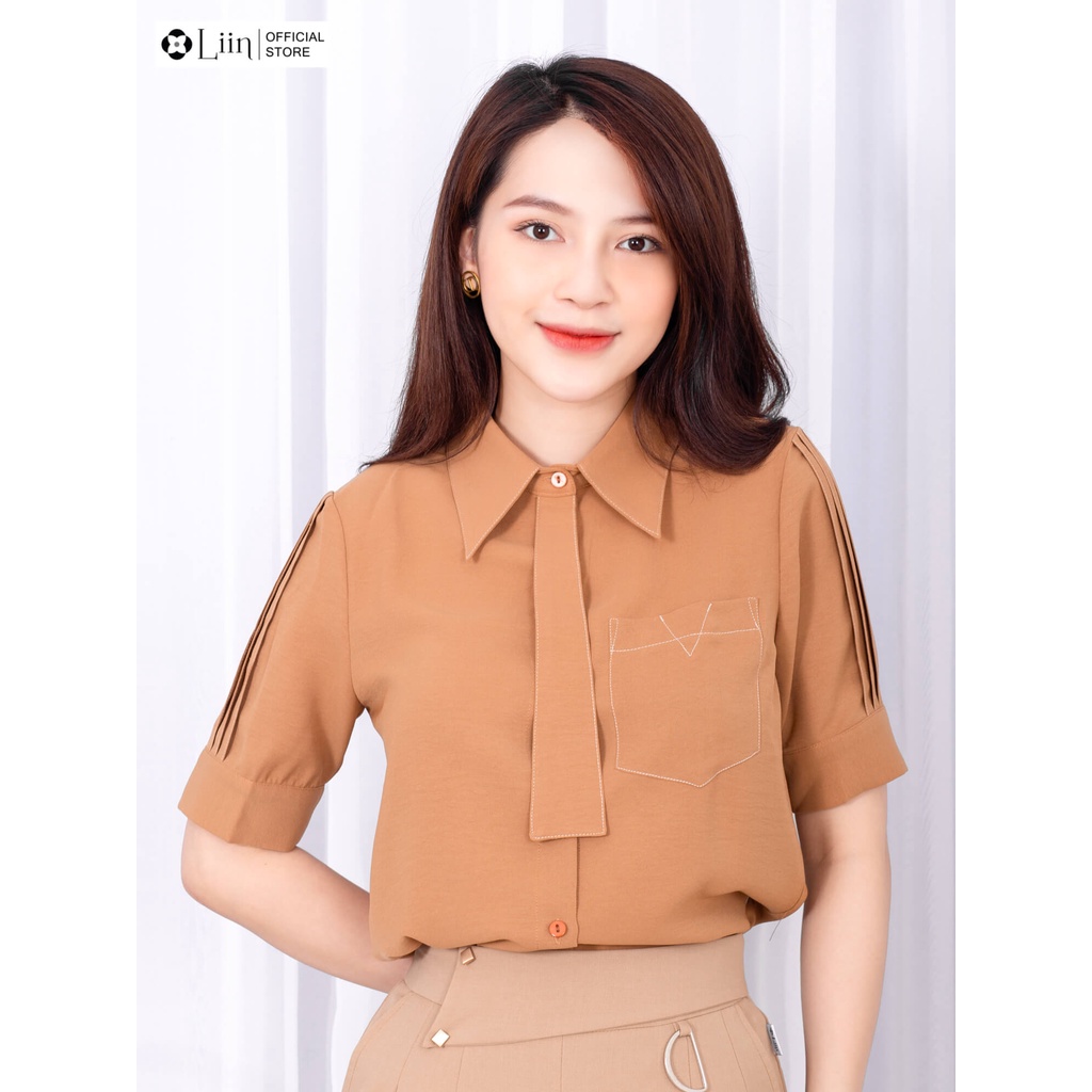 LIIN - Áo sơ mi cộc tay màu nâu cavat LINBI SM3561