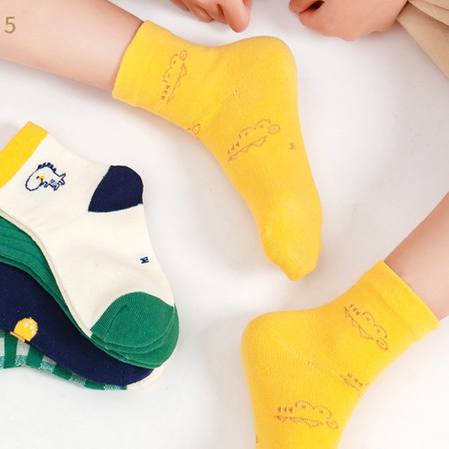 Set 5 Đôi Vớ Cotton Thấm Hút Mồ Hôi Thoáng Khí Họa Tiết Kẻ Sọc Cho Bé Trai 1-12 Tuổi
