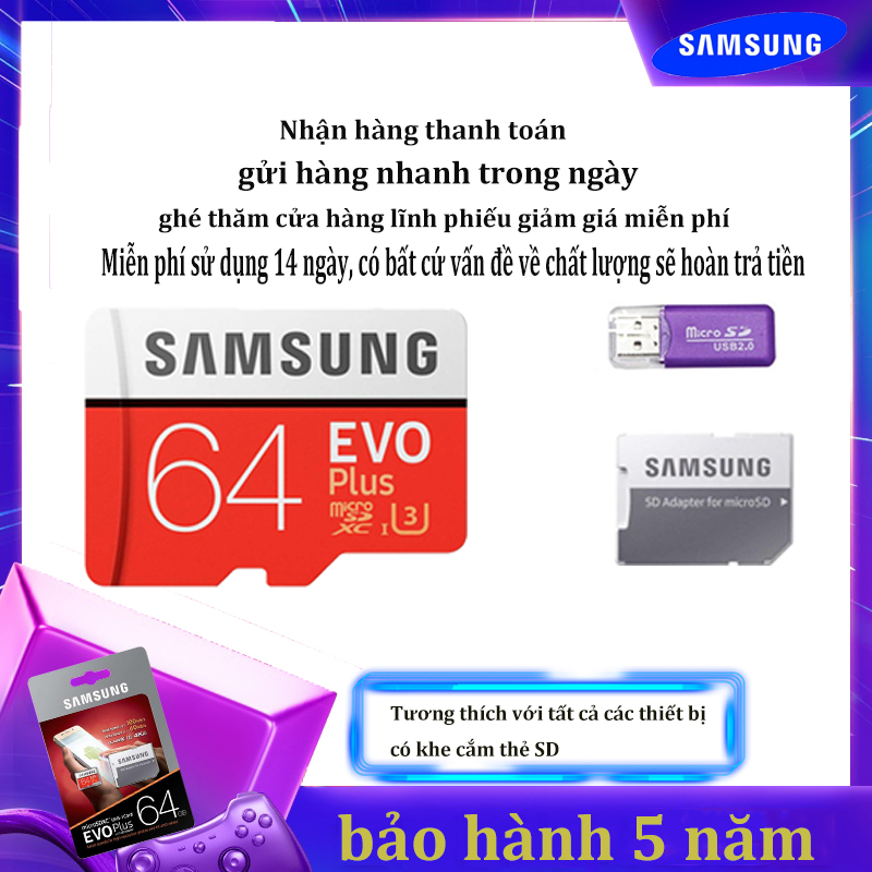 [Giảm giá / triết khấu 12% ] Thẻ nhớ Micro SD  Thẻ nhớ Class 10 Samsung EVO Plus 64GB U3 4K- W60MB-R100MB1