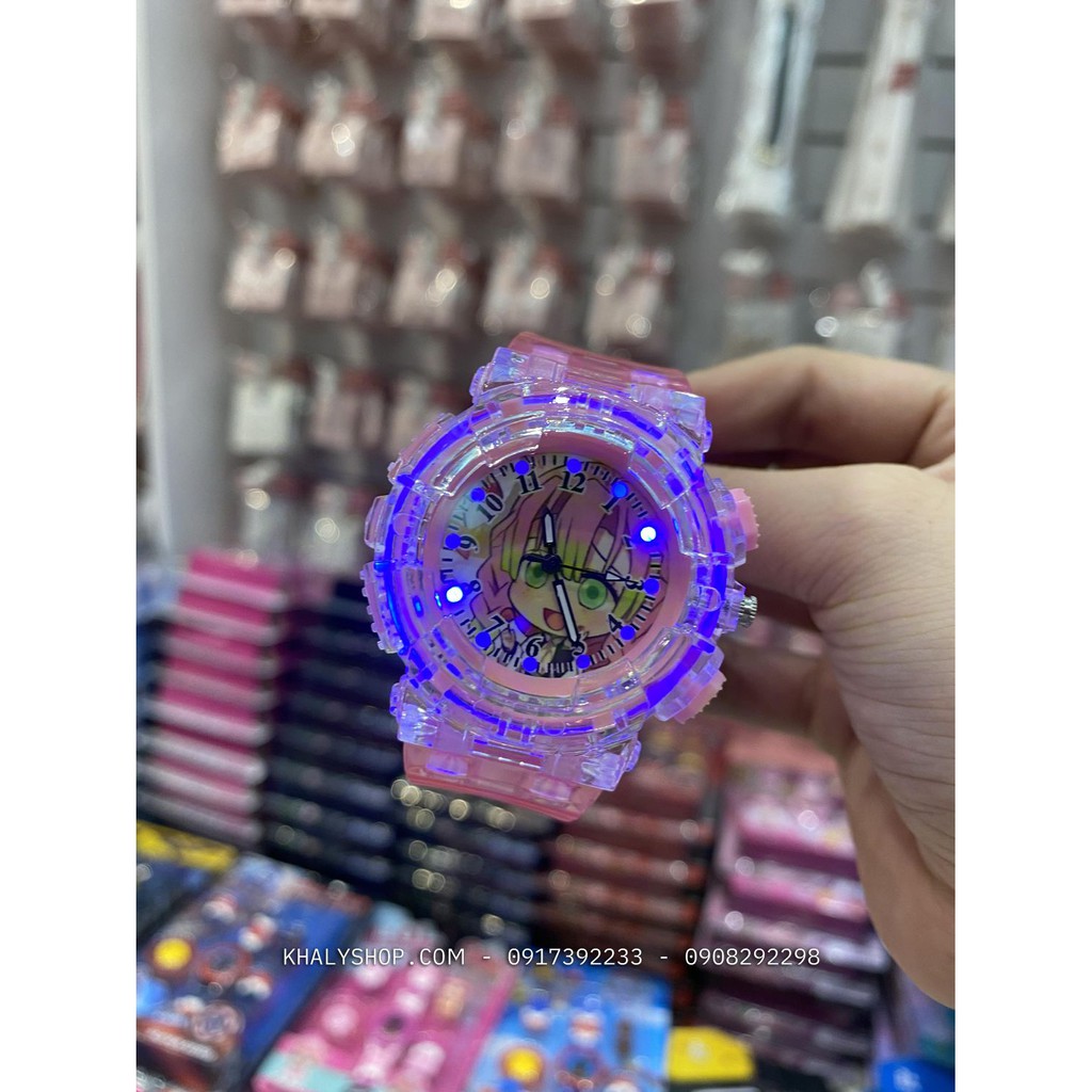 Đồng hồ kim đeo tay có đèn led hình Kimetsu (Thanh gươm diệt quỷ) nhiều màu siêu xinh cho bé trai, bé gái