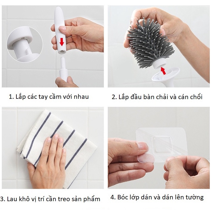 Chổi Cọ Nhà Vệ Sinh Bồn Cầu Nhà Tắm Toilet Chất Liệu Silicol Lắp Đặt Dán Tường Cao Cấp Ecoco