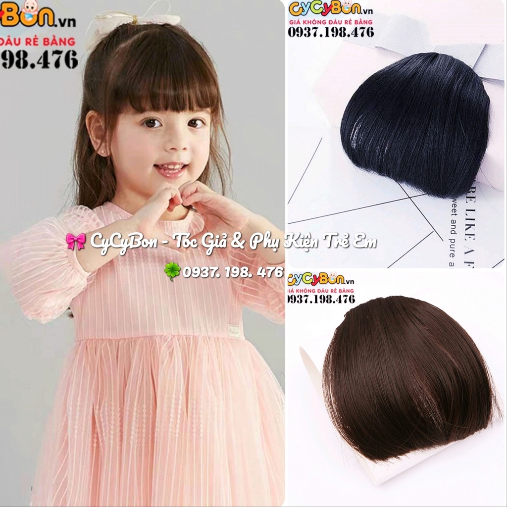 Kẹp Tóc Giả Mái Trước Cho Bé Gái -Kiểu Mái Ngang Dày- Có 2 màu Đen và Nâu Đen - Cực kỳ dễ sử dụng cho bé gái !