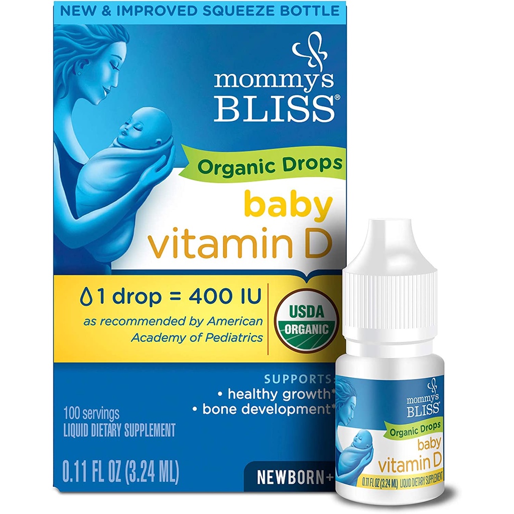 Mommy's Bliss - Vitamin D3 hữu cơ cho trẻ sơ sinh Mommys Bliss Organic D3 Drops không màu nhân tạo 3.24ml