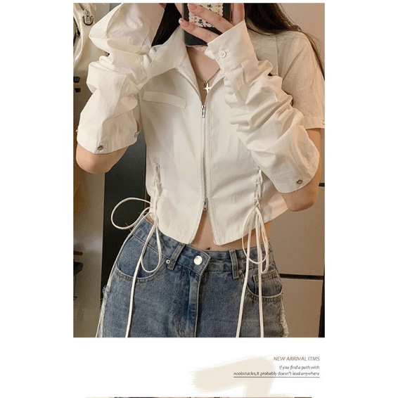 ẢNH THẬT Áo Sơ Mi Khóa 2 Đầu Phối Ống Tay Rời