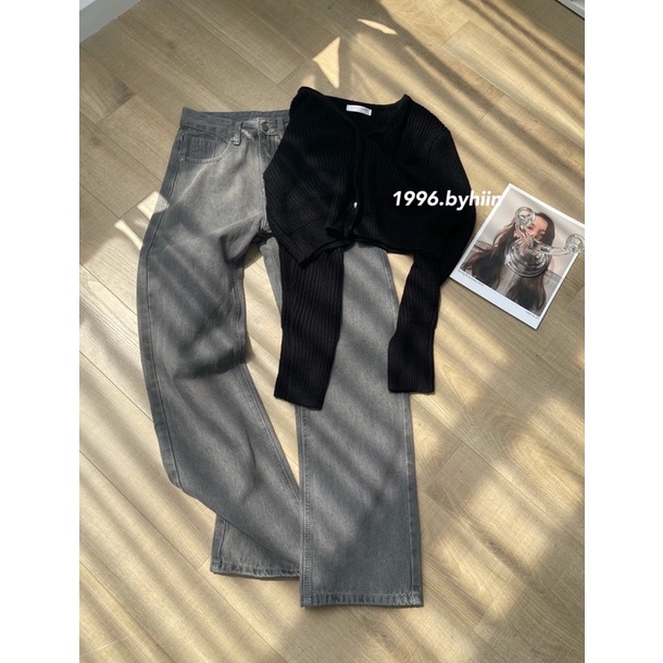 Quần jeans suông xám tro bthe