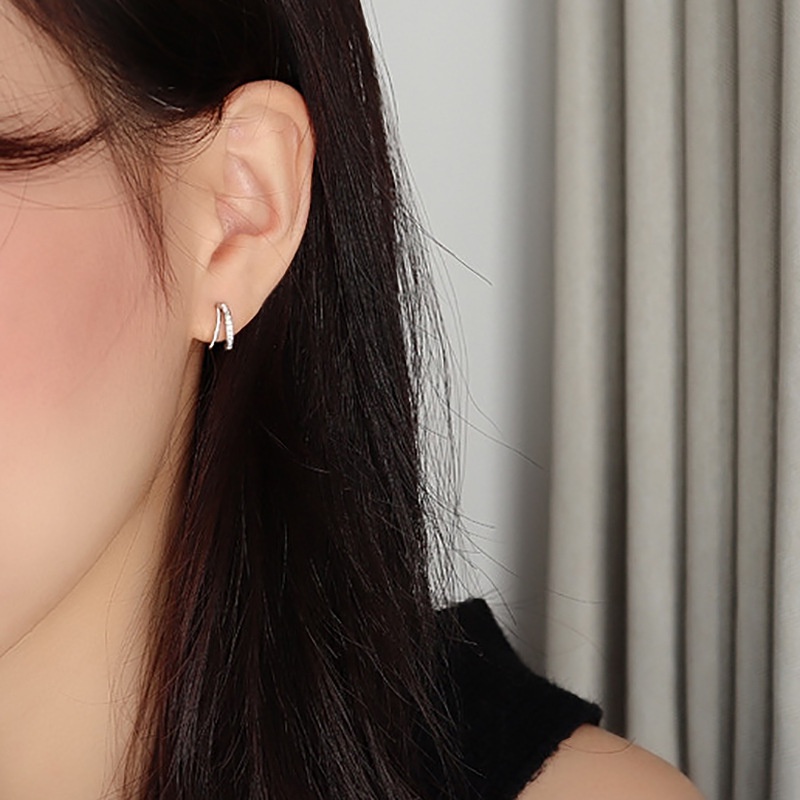 We Flower Bông Tai Mạ Bạc 925 Hình Chữ C Đính Đá Zircon Đơn Giản Thời Trang Cho Nữ