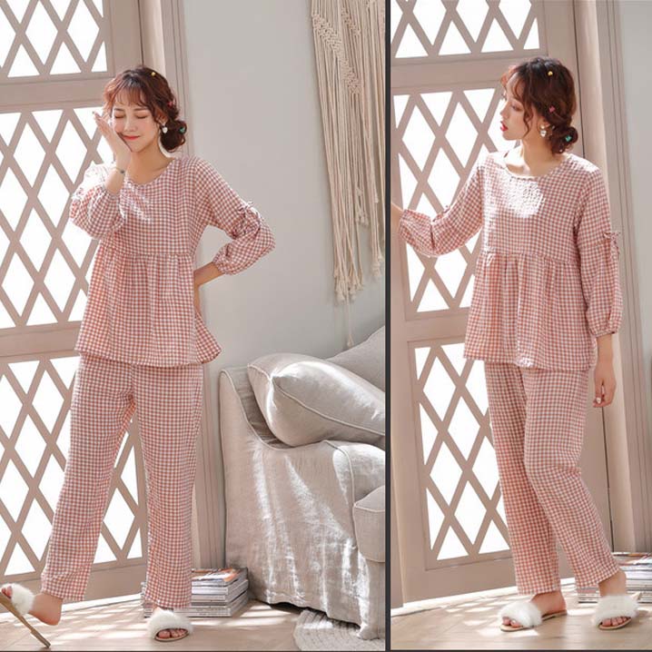 Bộ Đồ Mặc Nhà Nữ Form Rộng Kẻ Caro Dễ Thương | BigBuy360 - bigbuy360.vn