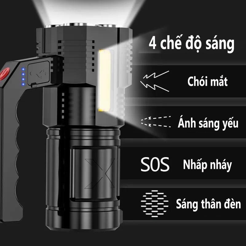 Đèn Pin Siêu Sáng Cầm Tay Chắc Chắn 3 Chế Độ Sáng Sạc Tích Điện Đèn Rọi Ray Asaki